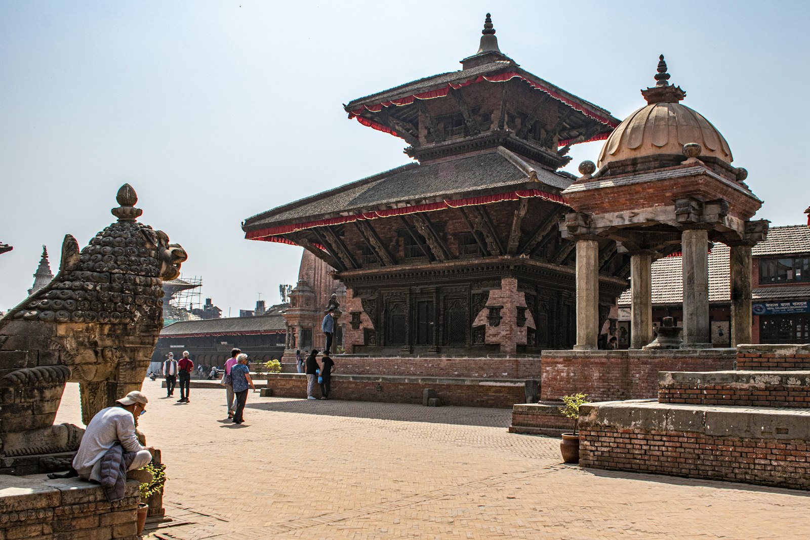 Tiered Newar temple with a red-tiled roof in the old city of Bhaktapur