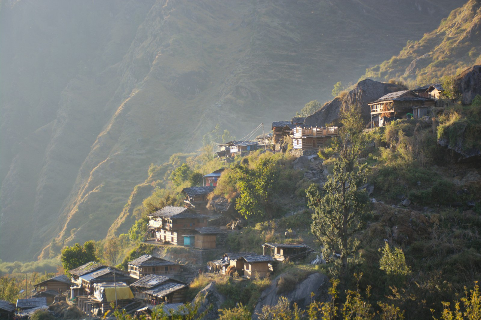 Tibetan-Buddhist monastery and mani walls in a Himalayan valley, Nepal