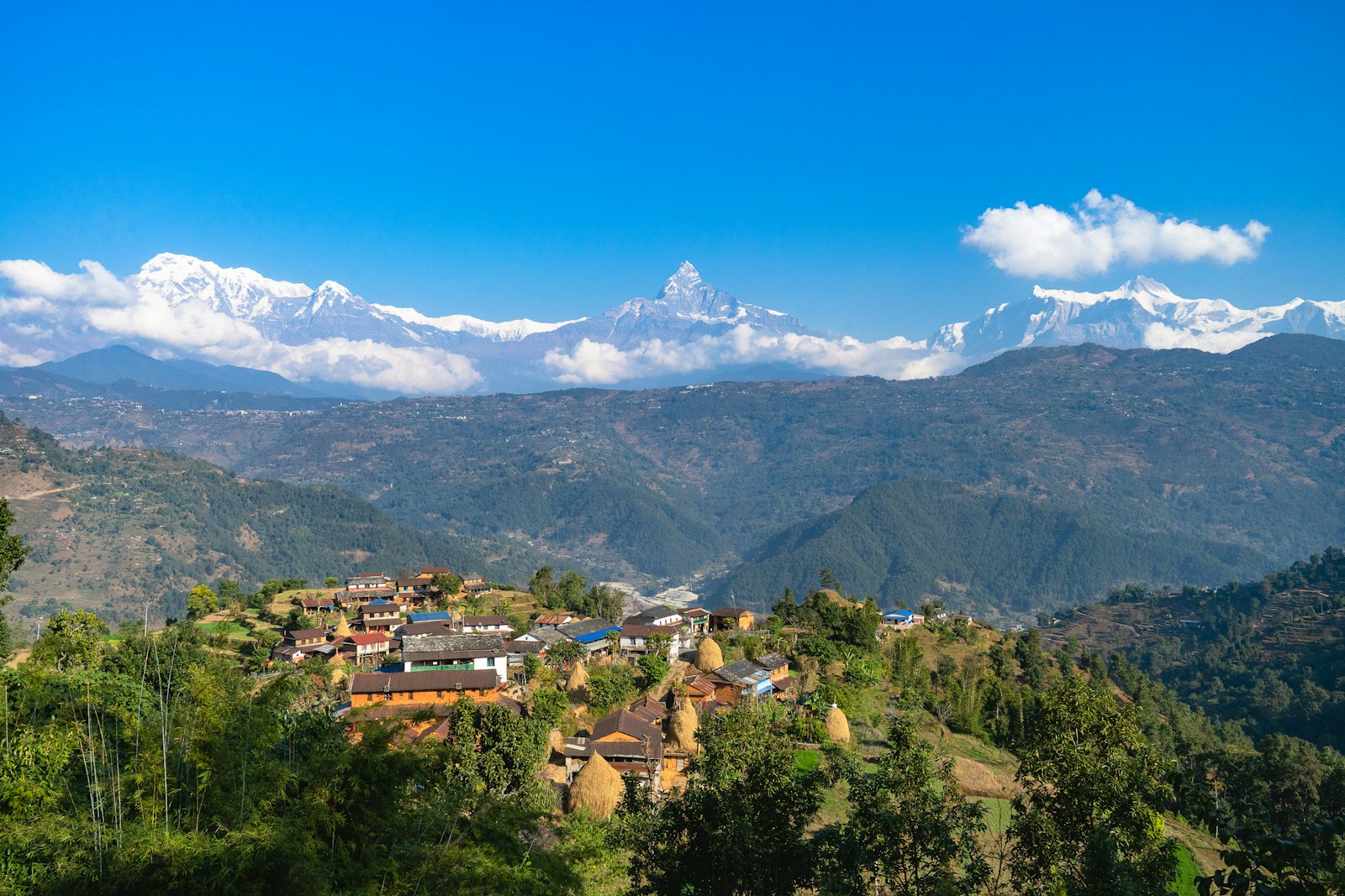 Remote mountain trail winding through the high Nepal Himalaya
